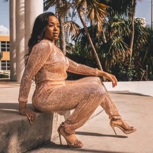 Ava Gisele sequin jumpsuit in blush pink